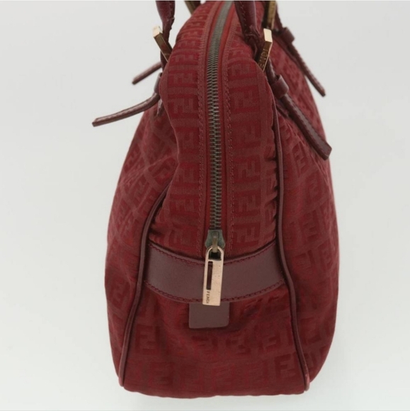 FENDI Zucchino Canvas Authentic Hand Bag Red Auth rd4396 - Picture 6 of 16